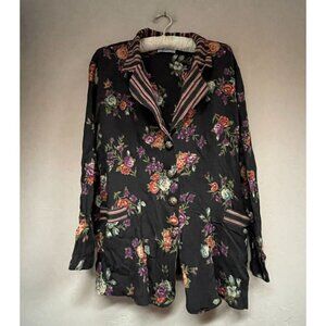 Vintage Top Season USA Women's Button Front Floral Blazer Jacket XL Black Orange